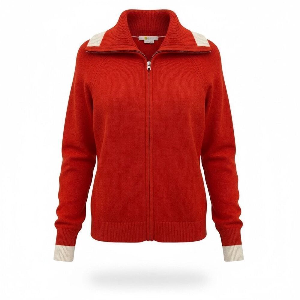 Boden Women’s Zip Up Wool Blend Sweater Size US 2 Red Oversized Collar Bright